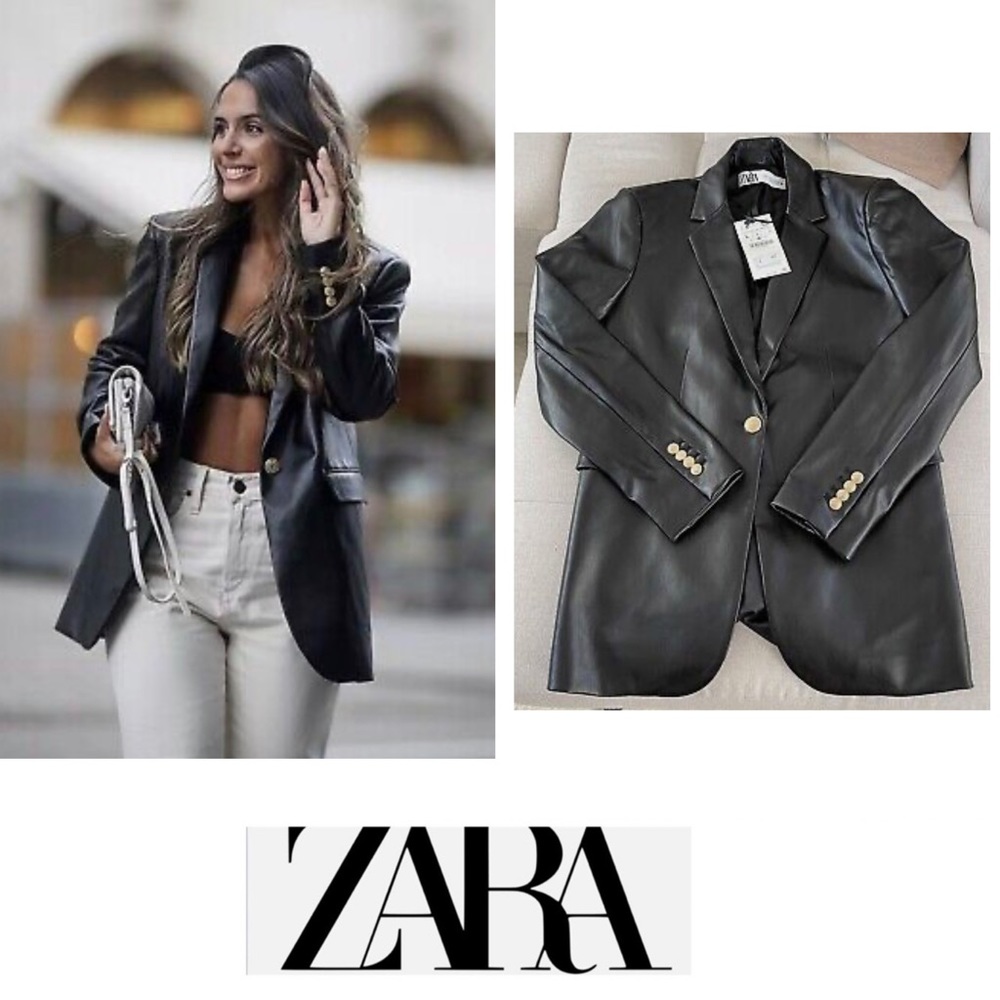 Zara faux leather gold button blazer, New , size L